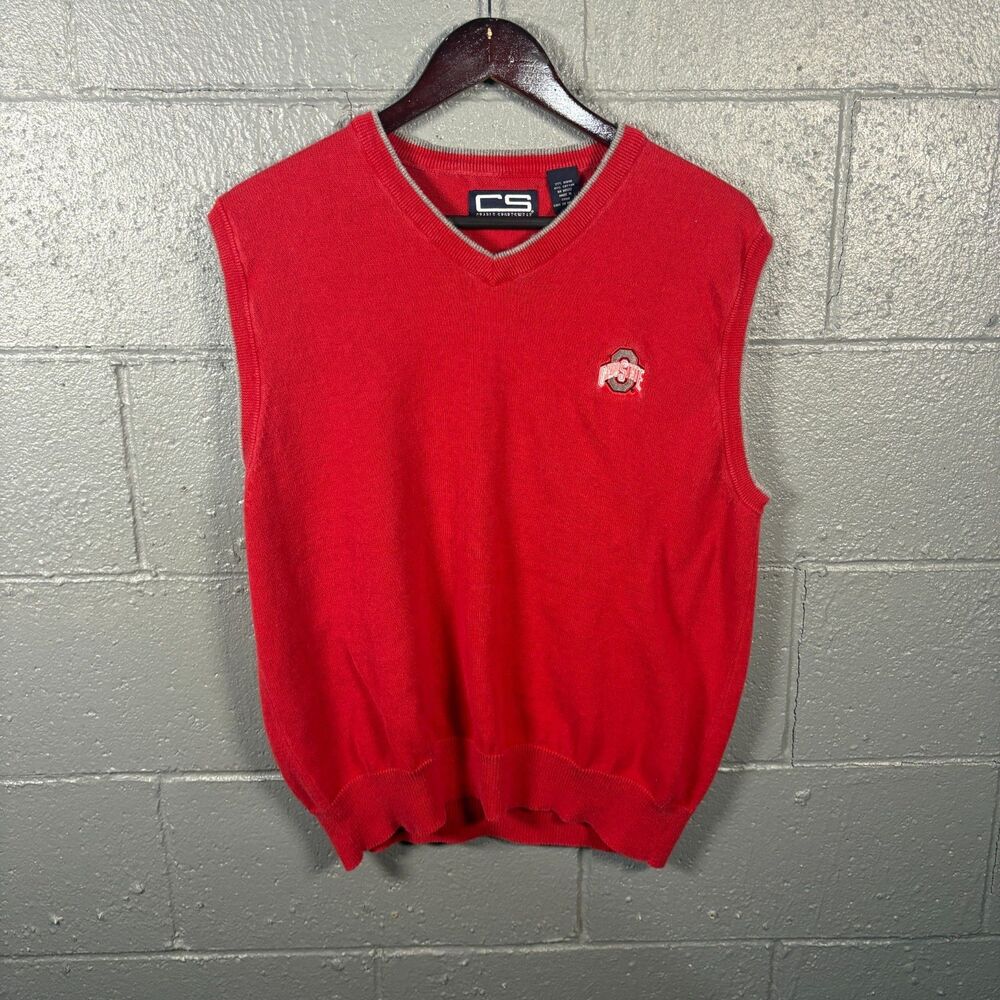 Ohio State Buckeyes Sweater Vest Mens L Red Cable Sportswear V Neck NCAA OSU